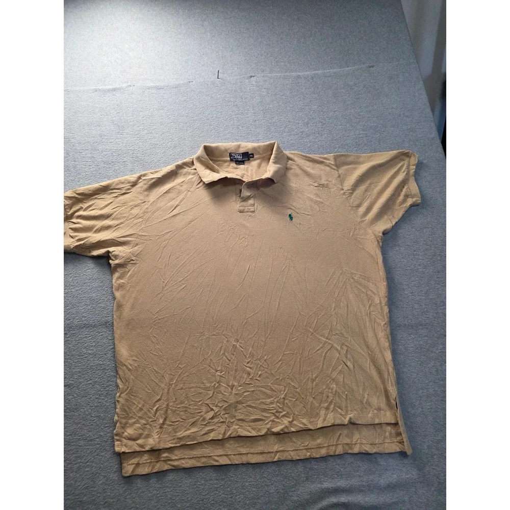 Polo Ralph Lauren Mens XXL Tan Khaki Short Sleeve Cotton Pique Polo Shirt Pony